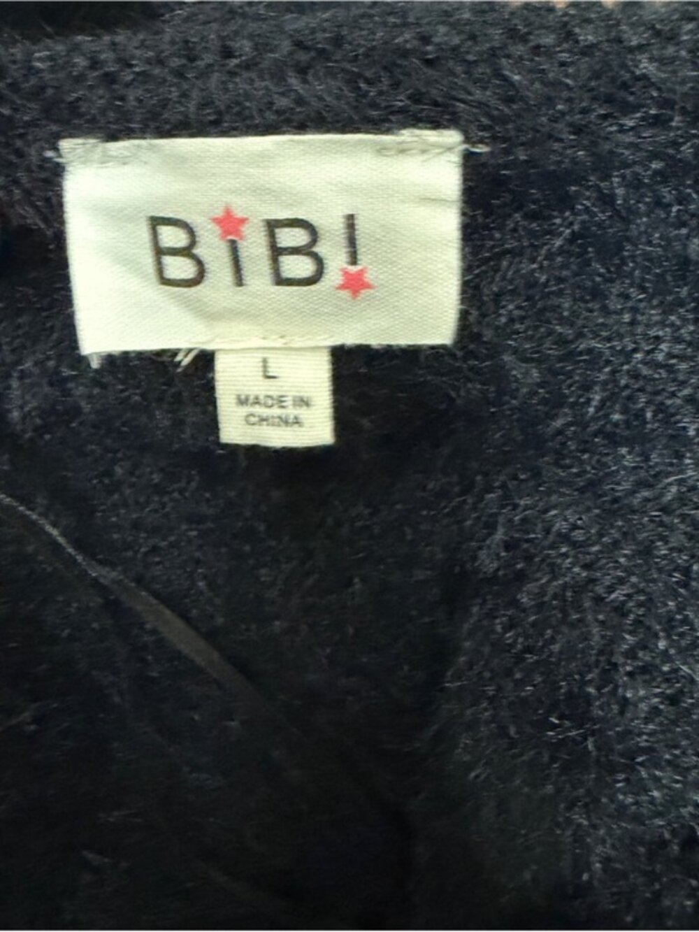 BIBI Black Pearl Embellished Fuzzy Sweater L V Neck Bow Holiday Glam - Picture 9 of 11